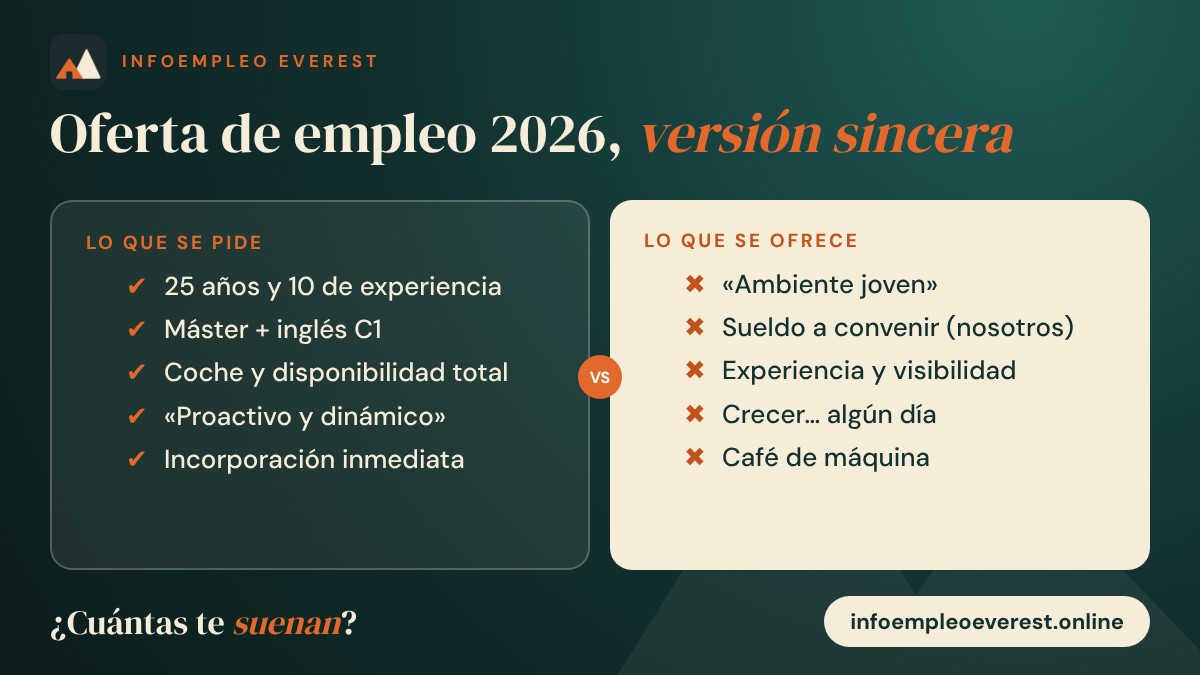 Meme: oferta de empleo 2026 versión sincera, lo que se pide frente a lo que se ofrece